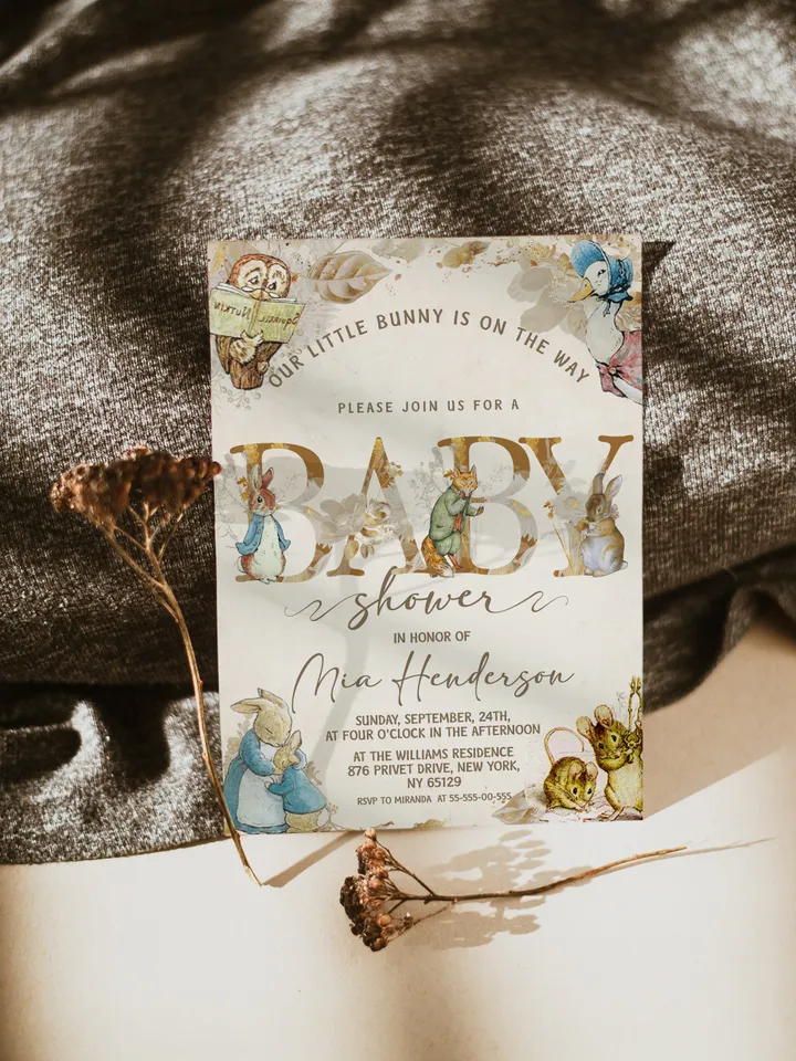 Classic Peter Rabbit Baby Shower Invitation; Neutral Baby Shower Template; Peter Rabbit Baby Shower Invite; pr3