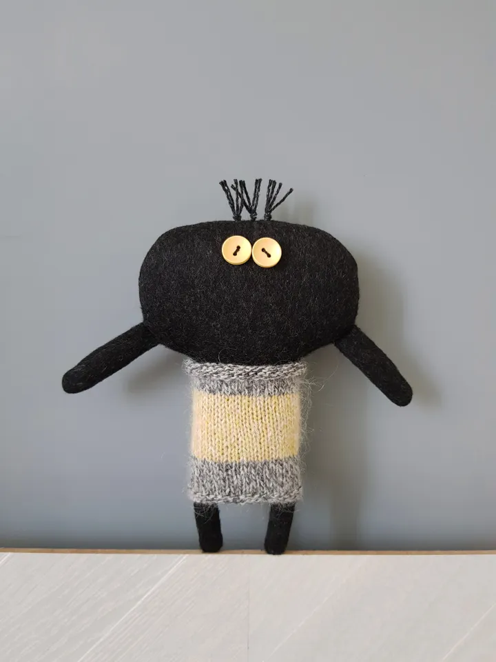 Black rabbit in sweater PDF digital Tutorial, bunny sewing pattern, sweater knitted pattern, Halloween doll sewing diy
