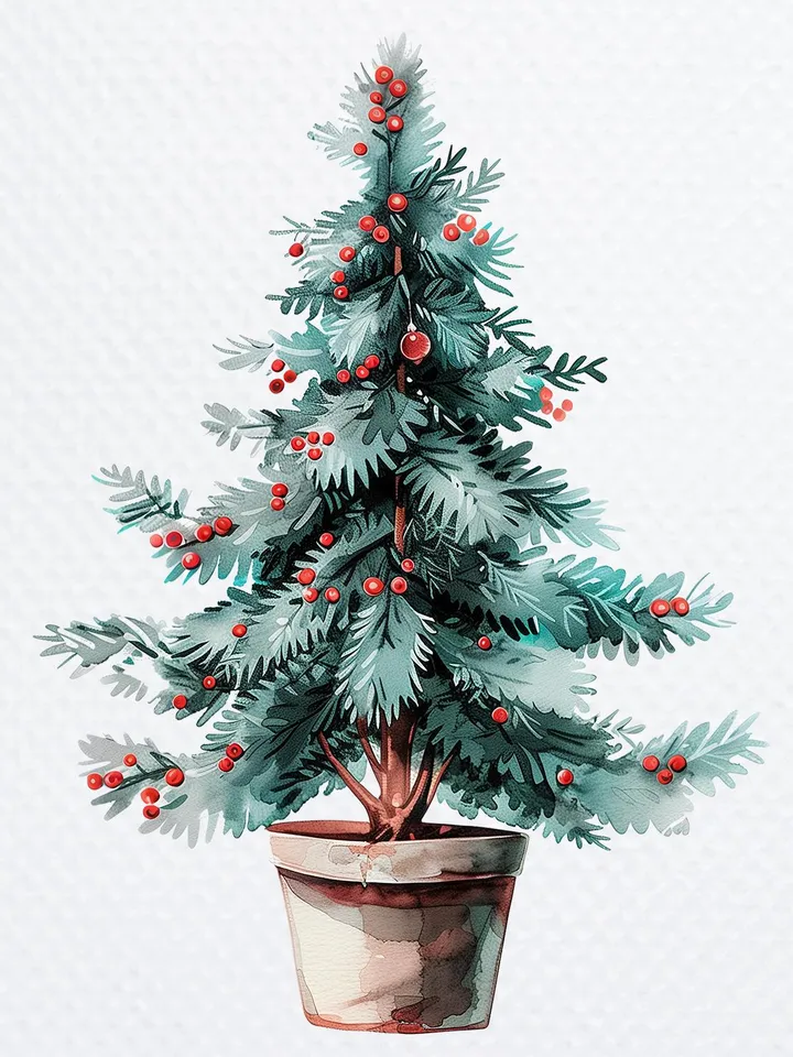 14 Potted Christmas Tree PNG Bundle, Printable Watercolor clipart for sublimation, Digital download, Paper craft, junk journals