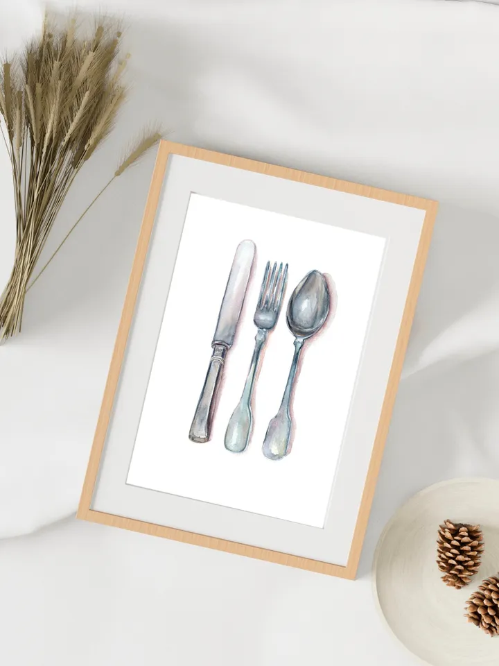 Kitchen Wall Art, Kitchen Art Print, Fork And Spoon ,Kitchen Poster Print, Art For Kitchen, Cooking Art, Kitchen Vintage, Restaurant Poster