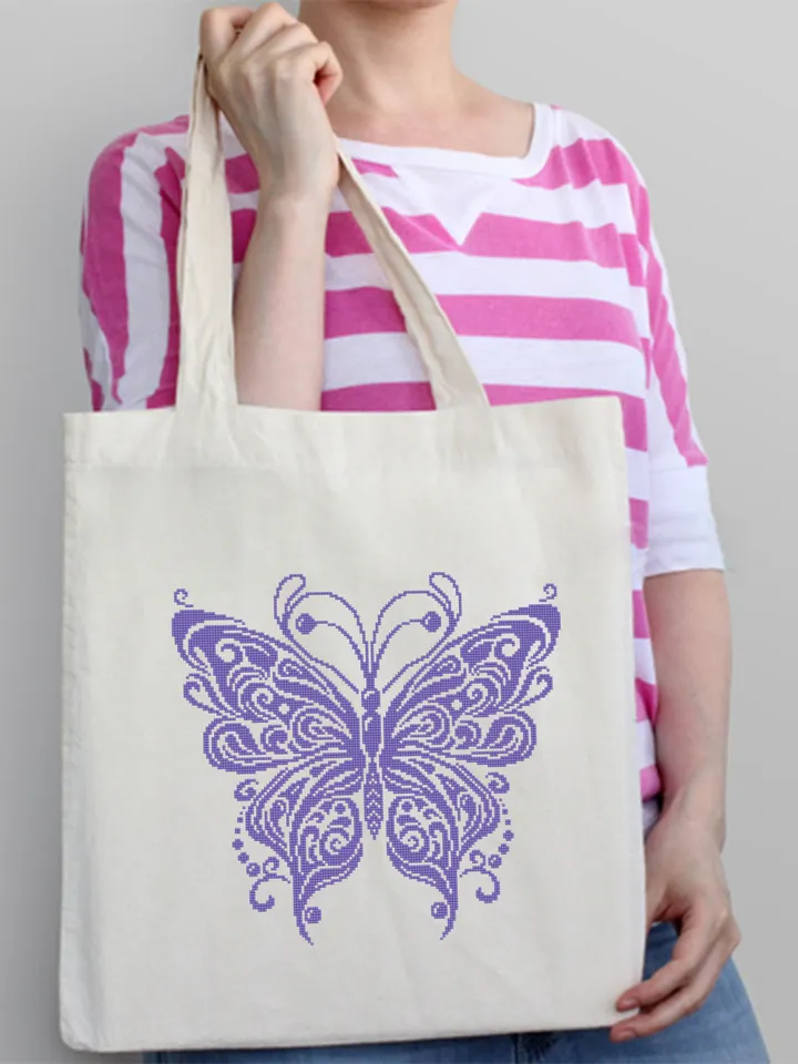 Mandala butterfly cross stitch pattern PDF download Monochrome butterfly digital PDF, Vintage butterfly ornament cross stitch chart #M213