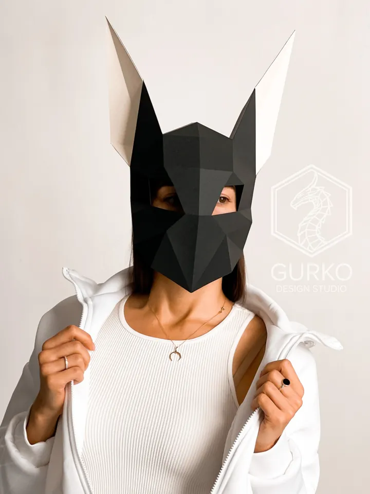 Futuristic Rabbit Mask Papercraft, Digital Template, PDF Download, Gurko, 3D Low Poly Animal Mask, DIY Origami, Pepakura, Paper Mask
