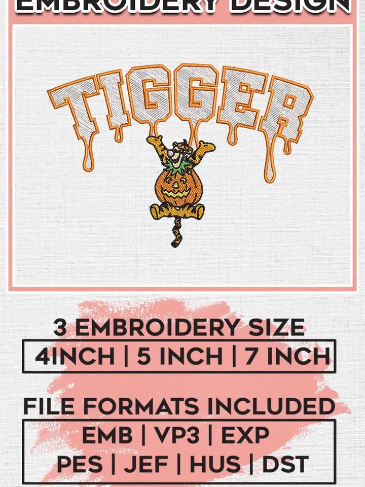 Halloween Tigger Pumpkin Drop Name Embroidery designs, Disney Movie Machine embroidery designs, Halloween embroidery files, Spooky Season Machine Embroidery Digitized Pes Files, Digital Download