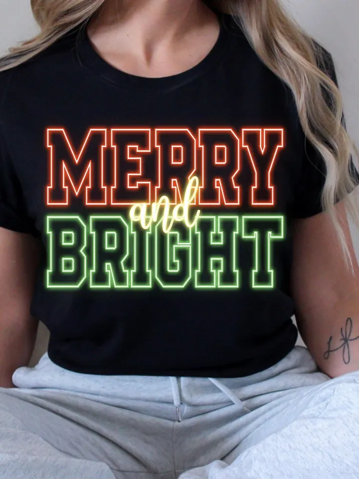 Merry and Bright PNG Merry Christmas Neon Trendy Letters PNG Pastel Christmas PNG Christmas Lights, Shiny Christmas, Trendy Neon Christmas