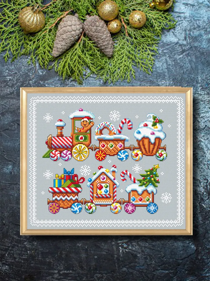 Christmas gingerbread cross stitch pattern download PDF Christmas train cross stitch, Holiday embroidery beginner Sweet Christmas candy #N80