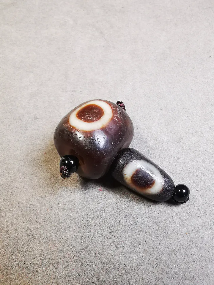 Gandhanra Old Sky Earth Dzi Guru Bead,T-drilled 3-Hole Mala Bead, Prayer Bead,Connector Bead for Buddhist Bead