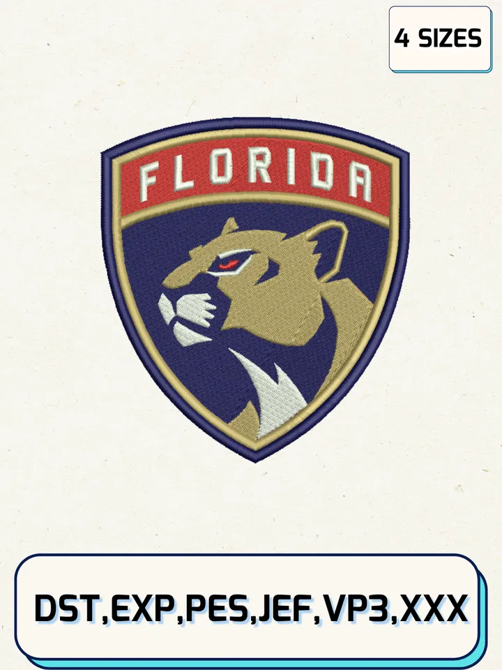 Florida Panthers Embroidery Design Files, NHL Logos Embroidery Designs, Machine Embroidery Files, 4 Sizes