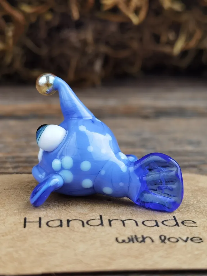 Angler fish figurines Glass fish Tiny fish Miniature fish Glass figurines Tiny glass animals Aquarium decor Angler ornaments