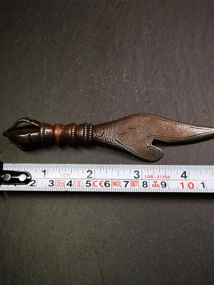 Gandhanra Tibetan Amulet Kila Dagger (Dorje Phurba),Conch Shape,Dharma Ritual,Made of Cold Iron inlaid with Copper,4.7&quot;