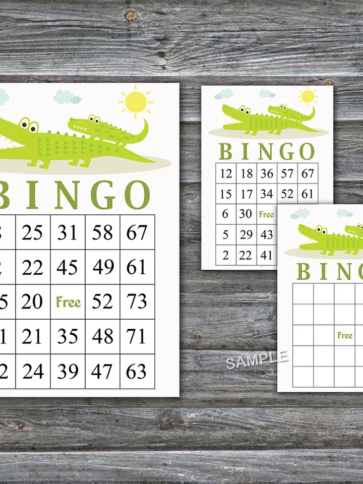 Alligator bingo cards,Jungle animals bingo game,Alligator Printable bingo cards,60 Bingo Cards,INSTANT DOWNLOAD--373
