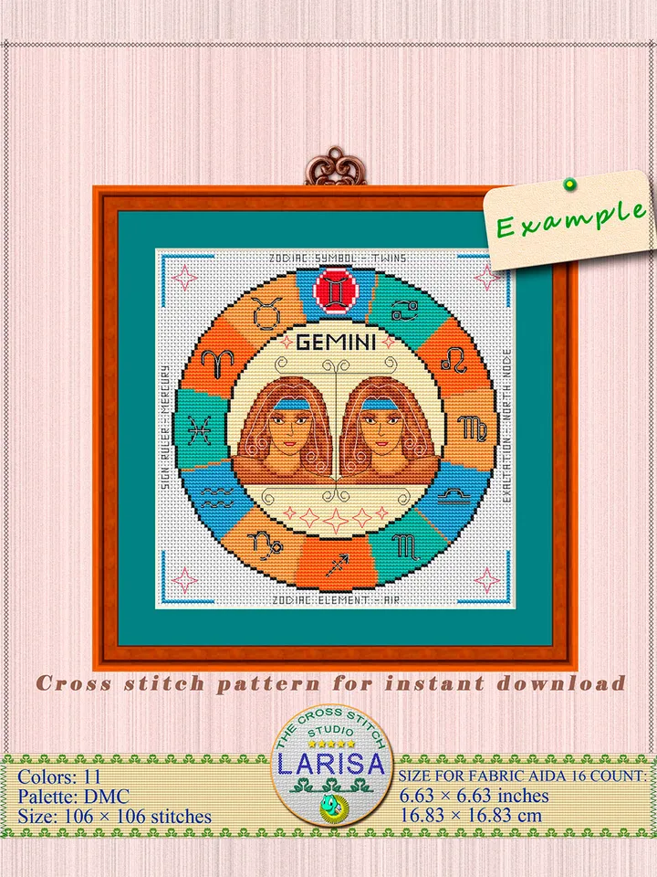 Gemini Cross Stitch Pattern | Gemini Zodiac Sign
