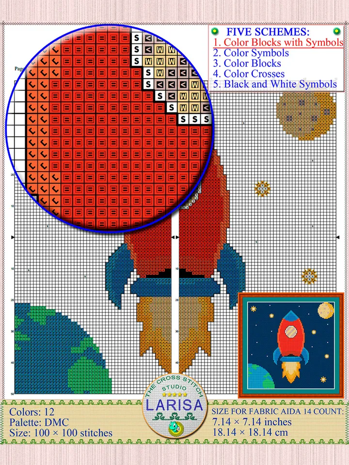 Cosmos Rocket Cross Stitch Pattern | Cartoon Rocket Embarking on a Galactic Voyage