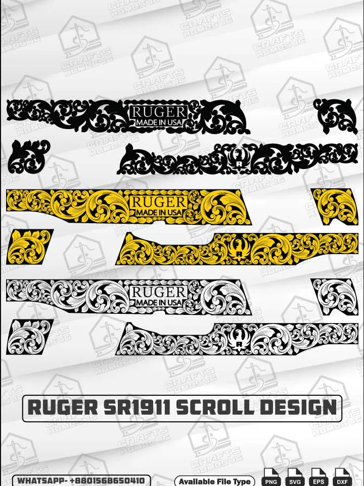 Ruger SR1911 Scroll Design svg : Engrave Files | Engraving Art | laser Cut