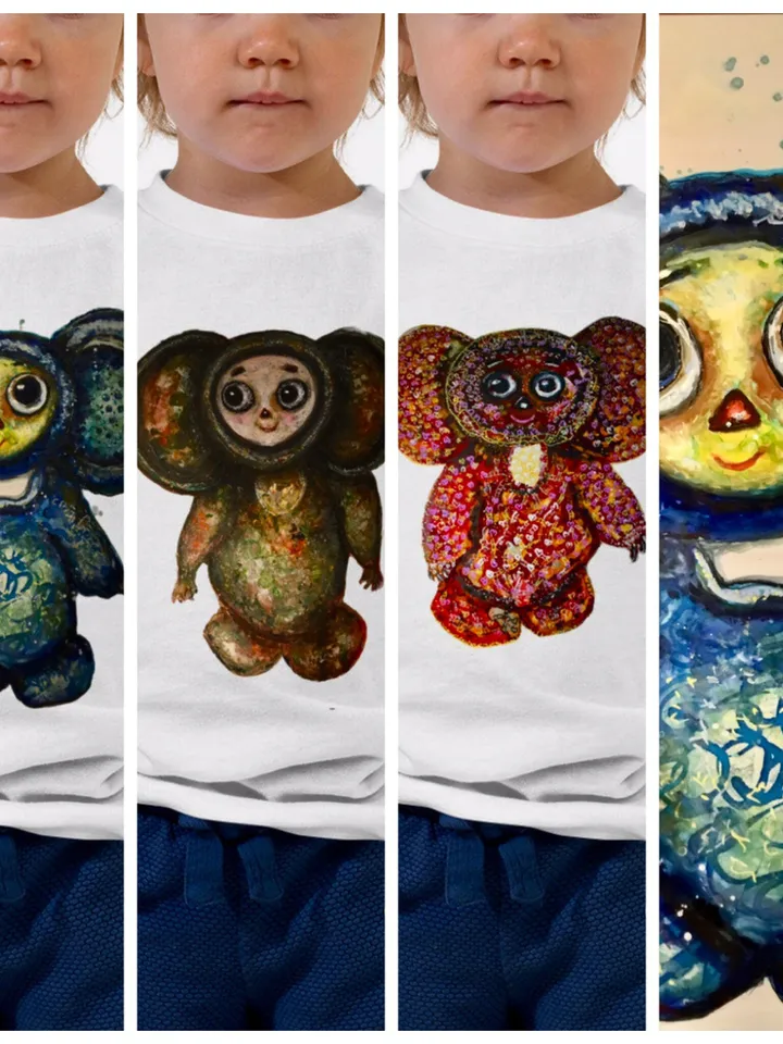 Cheburashka Toddler Short Sleeve Tee,russian toy unique design toddler t shirt,handmade special wearable  gift for kids.