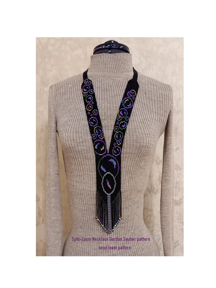 Bead loom pattern for a Sautoir-Gerdan-Split-Loom Necklace, Beading Loom Stitch, Square Stitch, Instant Download, PDF