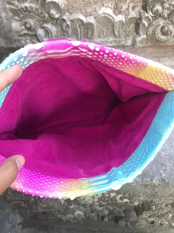 Genuine python skin multicolor rainbow envelope clutch| Foldover Woman Summer Purse | Elegant Classy Clutch bag | Snakeskin small bag