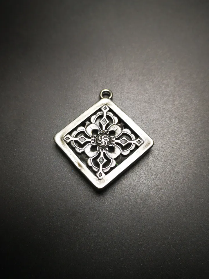 Gandhanra Antique Tibetan Buddhist Amulet,Garuda-the Four Dignities(Garuda,Tiger,Dragon,Lion),Buddhist Talisman,Inlaid with Sliver