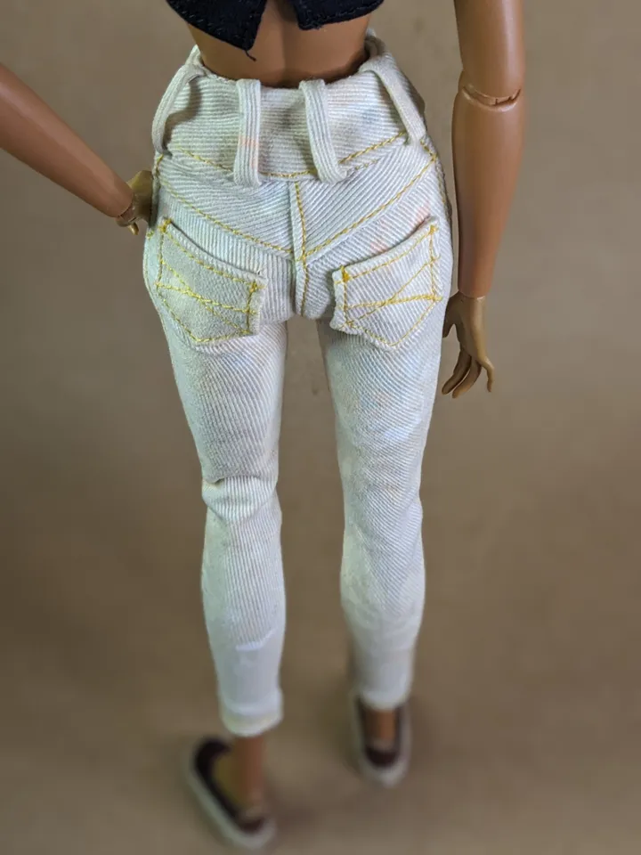 Handmade light-printed skinny jeans for 16-inch Fashion Royalty dolls (FR16)