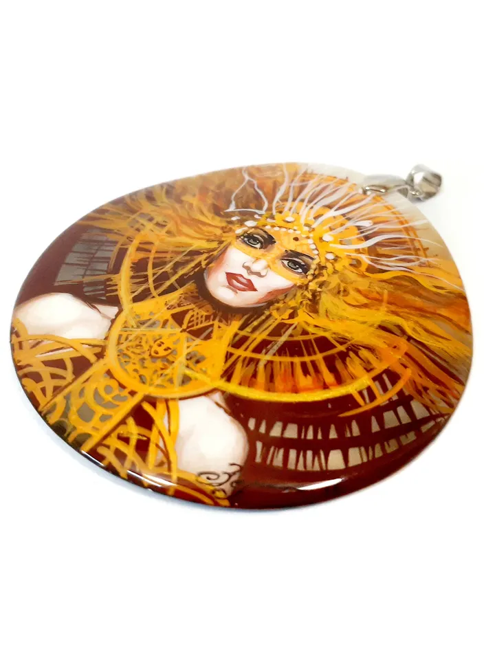 Pearl pendant necklace: Fiery beauty of women on astonishing pendant. Outstanding handmade jewelry for evening dress. Gift for a bright girl
