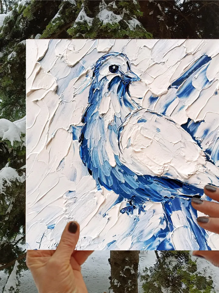 Pigeon Oil Painting White Dove Art Hand Painted Christmas gift Original Painting Bird Art Animals Wall Art Decor Gifts by ArtProkopaloSv