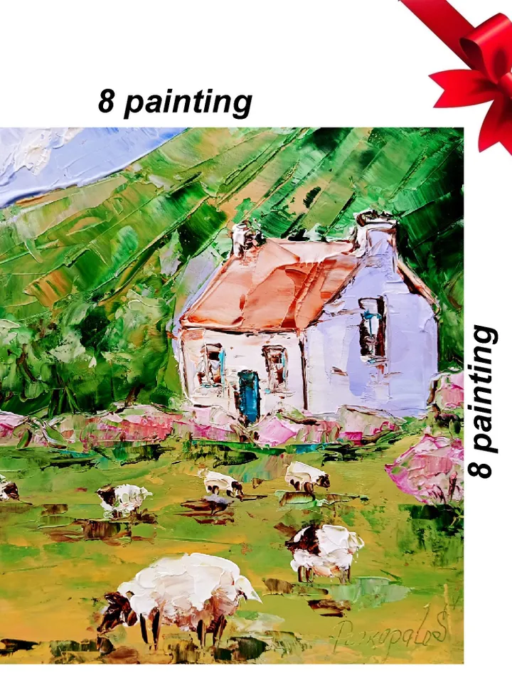 Ireland Painting Sheep Original Art Irish Landscape Oil Painting Farm Small Artwork