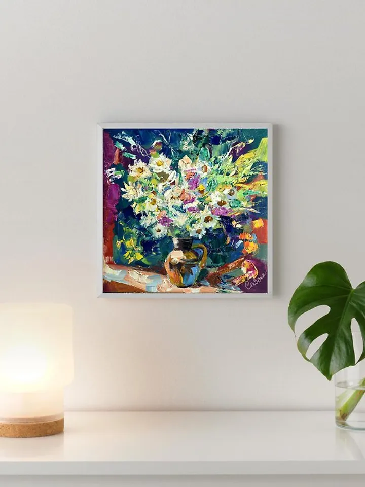 Daisy Painting Flower Original Art Bouquet Artwork Impasto Floral Impressionism