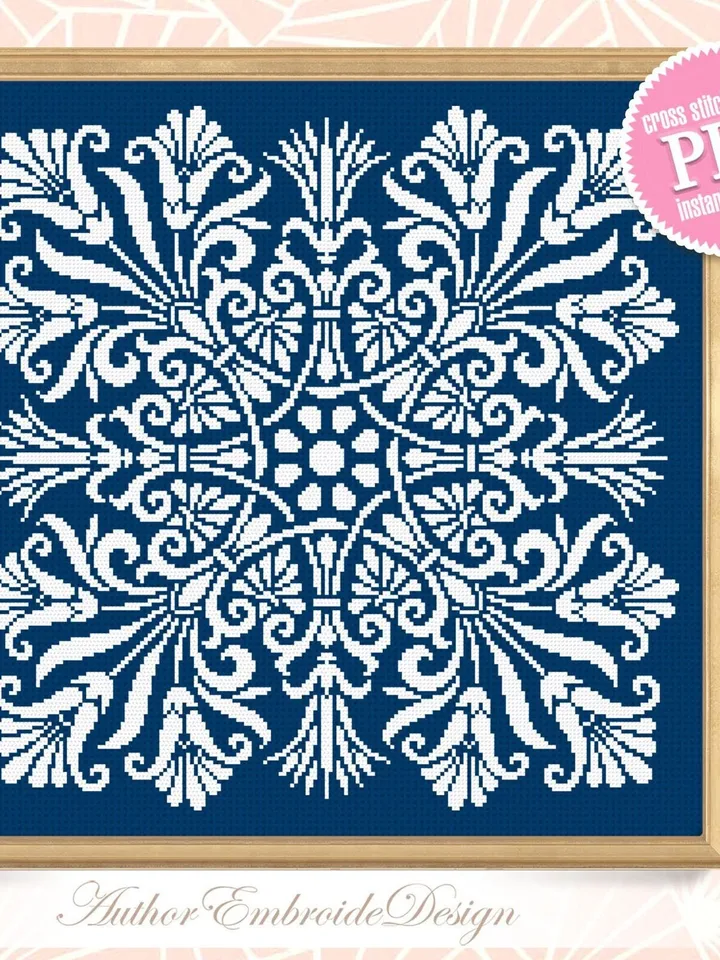 Greek Mandala cross stitch pattern PDF download Vintage square ornament cross stitch chart, Mandala pattern digital PDF, Mandala art #M247