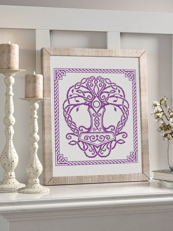 Thor hammer cross stitch pattern download PDF Celtic knot cross stitch chart, Tree of life cross stitch, Modern mandala pattern digital #M41