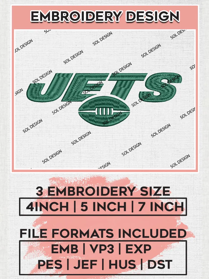 NFL New York Jets Wordmark Logo Embroidery Design Files, NFL Jets, NFL Logo Embroidery Files, NFL New York Jets Machine Embroidery Design, Digital Download