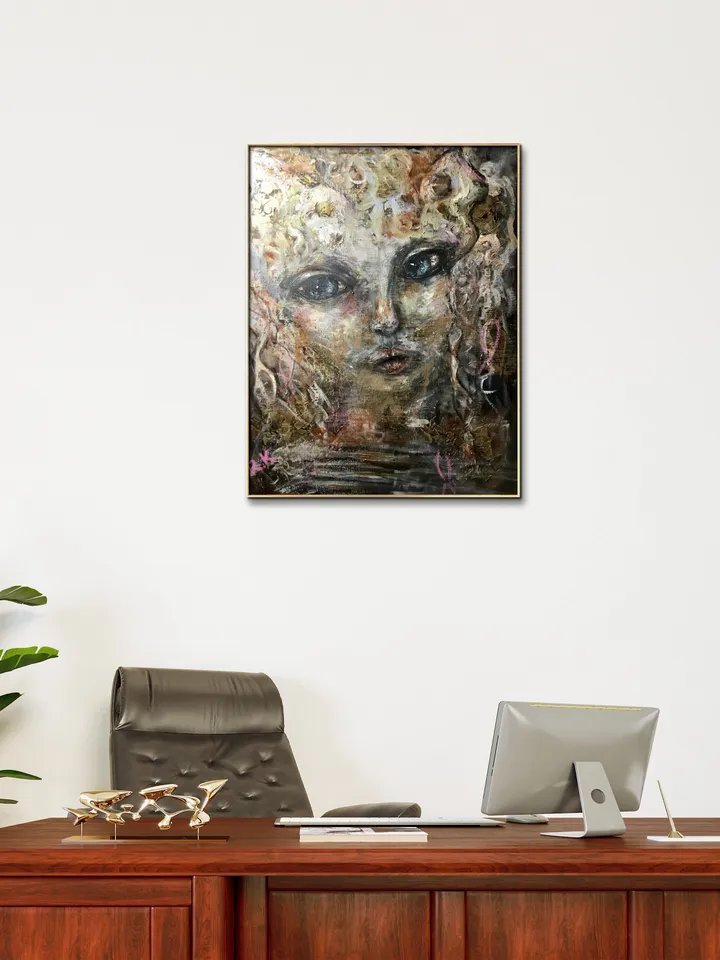 Fantasy woman-cat original acrylic mix media painting on canvas,one of a kind.