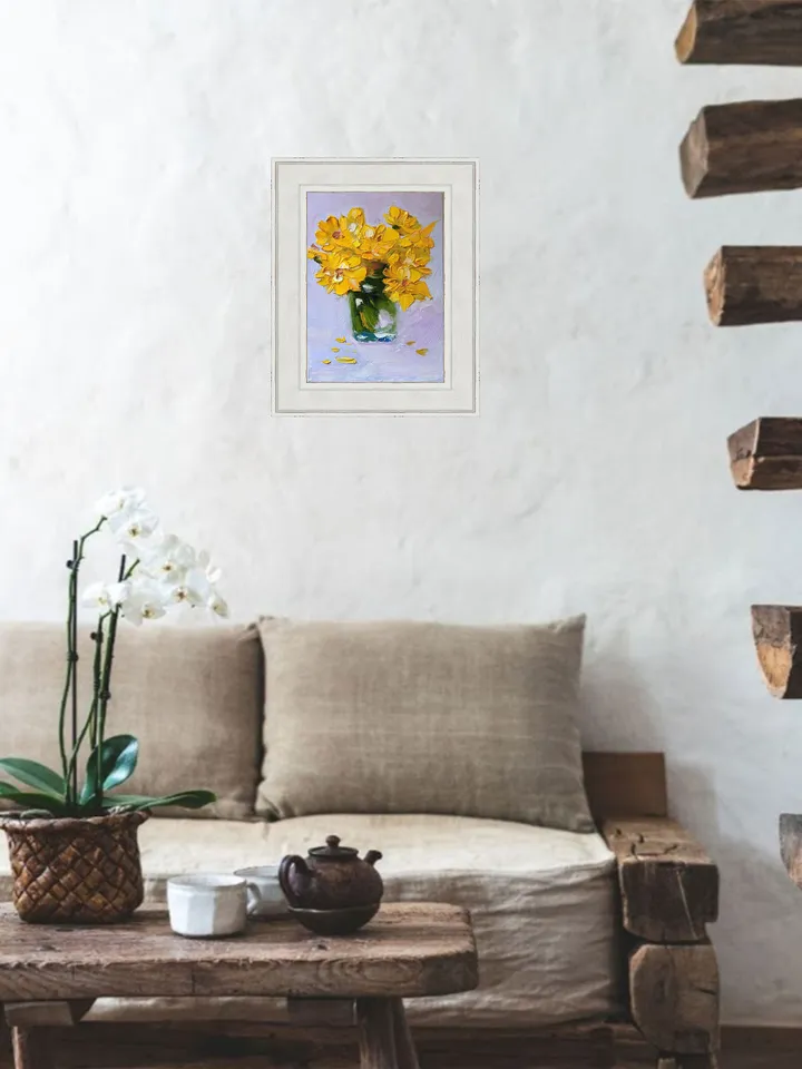 Yellow flowers painting Original Art Impasto Oil Painting Сardboard Painting