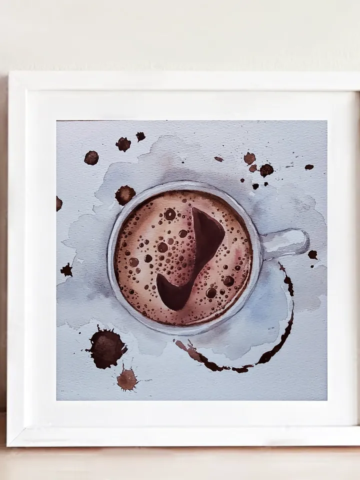 Black Coffee Cup Art Handmade Coffee Artwork Coffee Lover Gift Kitchen Decor Original Watercolor Painting Unique Wall Art 8,27x11,42 in