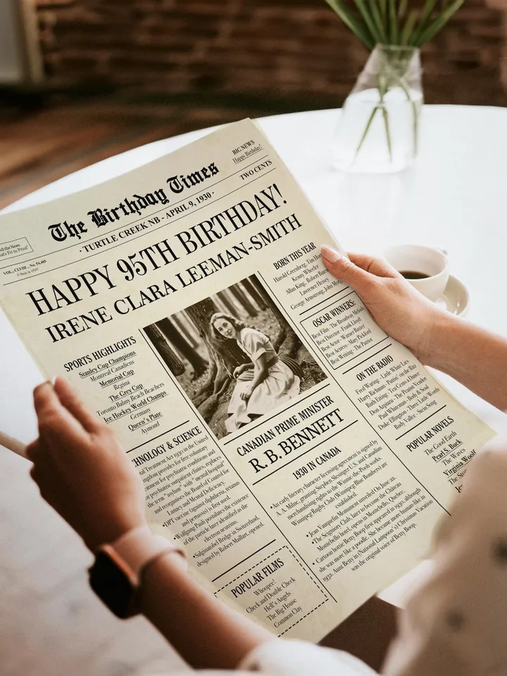 1930 birthday newspaper 95th printable poster canada 95th birthday gift for grandma 95th birthday party decorations canadian fun facts