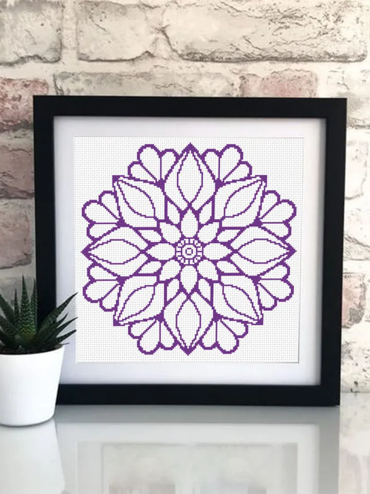 Flower mandala cross stitch pattern download PDF Mandala pattern digital PDF Floral ornament cross stitch Monochrome cross stitch chart #M44