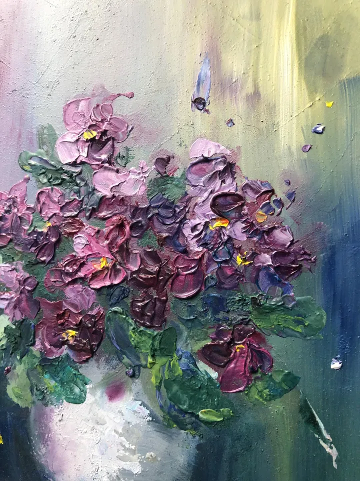 Violets Original Painting Flowers Oil Painting Small Floral Art Bouquet Painting