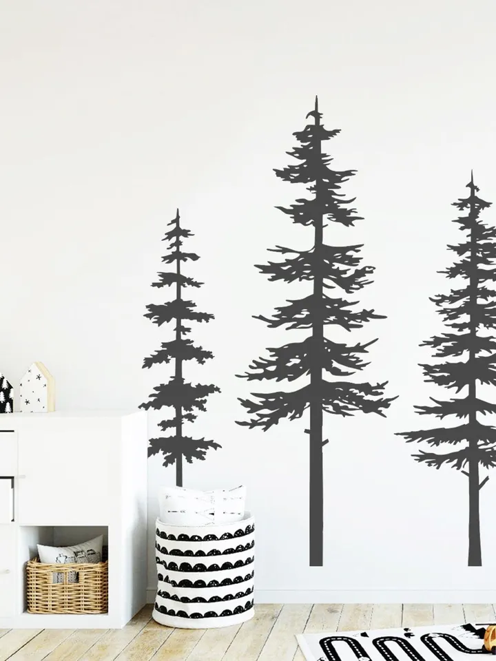 Pine Tree Forest Wall Decals - Tree Wall Decals, Forest Mural, Bear Decals, Large Wall Decals, Children's Forest Decals ga219