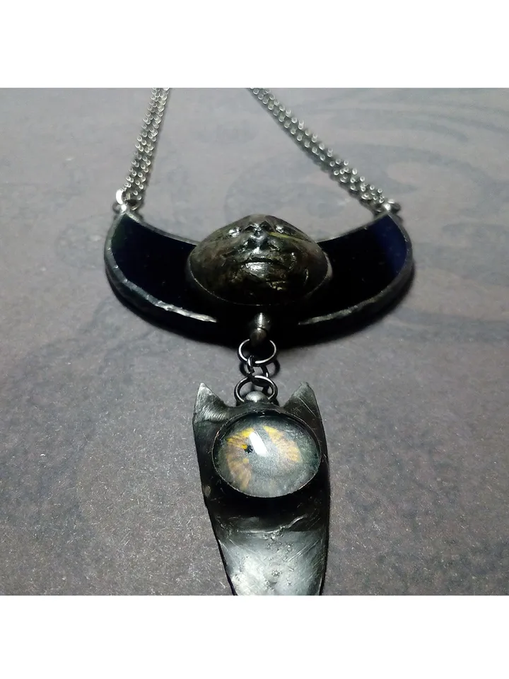 Moon crescent necklace, blood moon necklace, Moon Goddess, black Lilith, Halloween moon, witchy aesthetic, witch bat