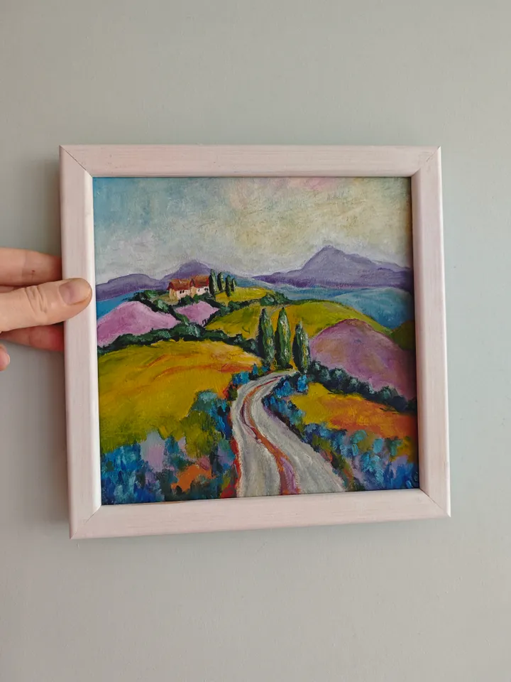 Italian Landscape Original Painting Tuscany Landscape Original Art Tuscany Bright Landscape Modern Oil Artwork Bright Italian Landscape Wall Decor 8x8 inches by OlgaSokolovaArt