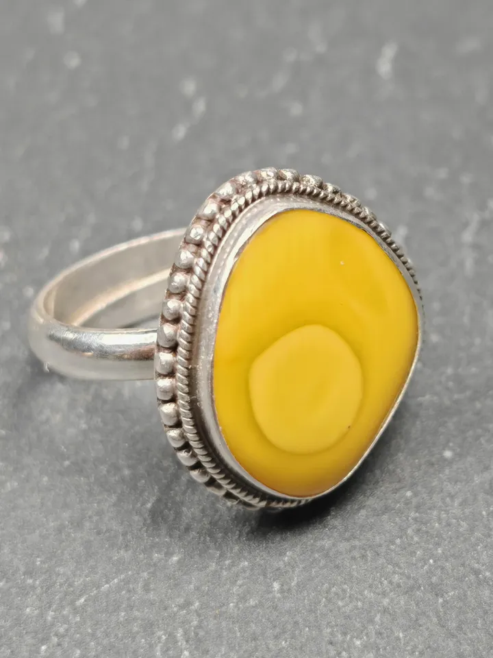 Gandhanra Unique Handmade Tibetan Silver Ring | Random Sahpe Amber Ring | Adjustable Size | Protection Jewelry
