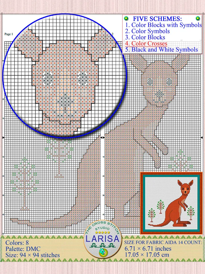Kangaroo Cross Stitch Pattern | Cute Kangaroo Cub Chart