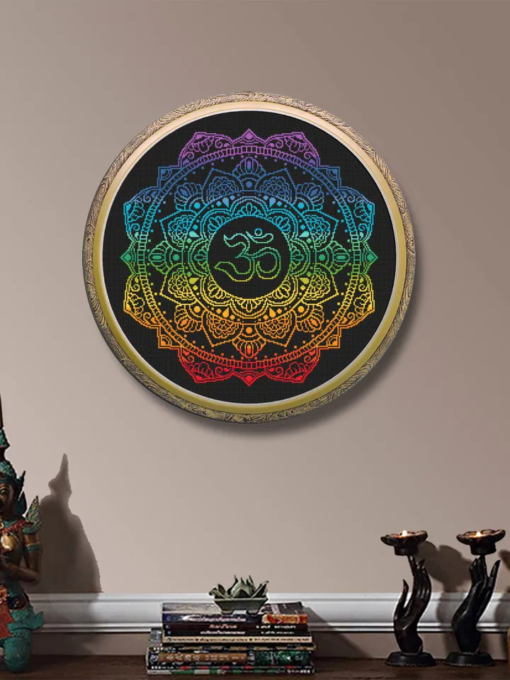 Mandala Om cross stitch pattern download PDF Meditation yoga cross stitch Chakras embroidery beginners Unique cross stitch simple #M146