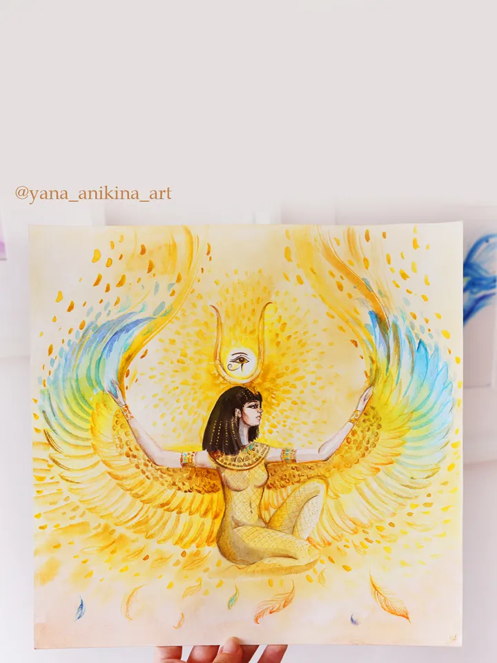 Isis Goddess Painting Egyptian Goddess Isis Art Original Watercolor Egyptian Gods Artwork. MADE TO ORDER