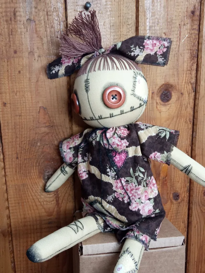 Handmade Doll With Button Eyes (Brown)