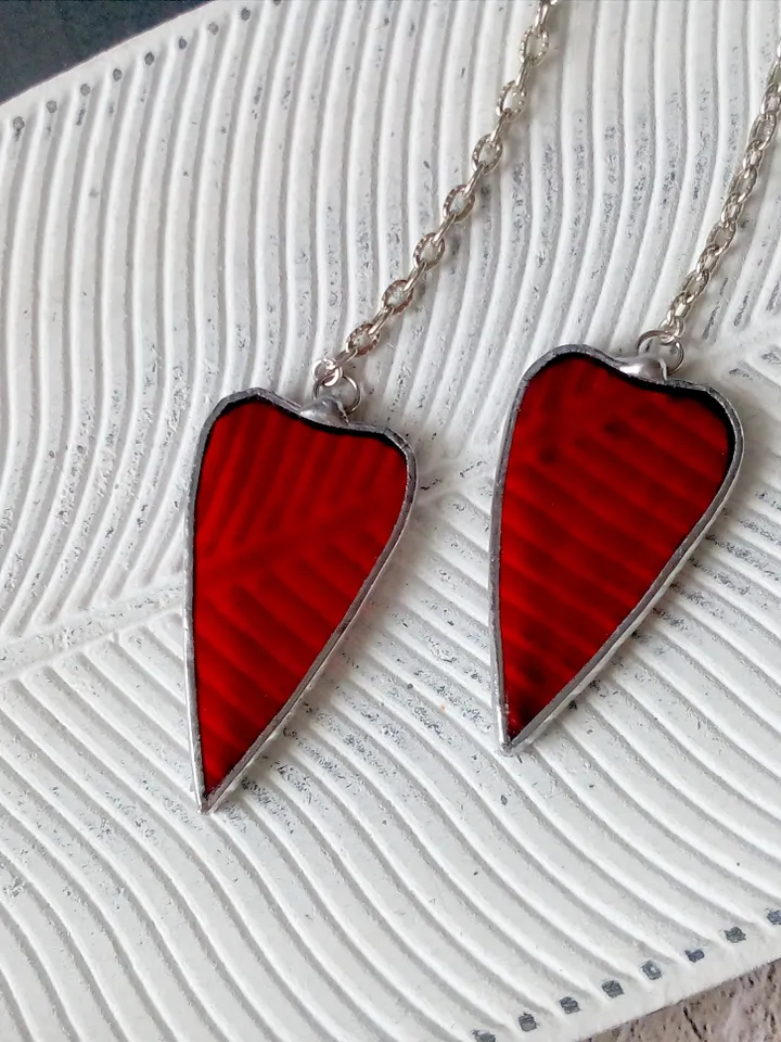 Heart earrings, stained glass, st Valentine, valentines, kawaii earrings, Love earrings, Dangle earrings, Tiffany.