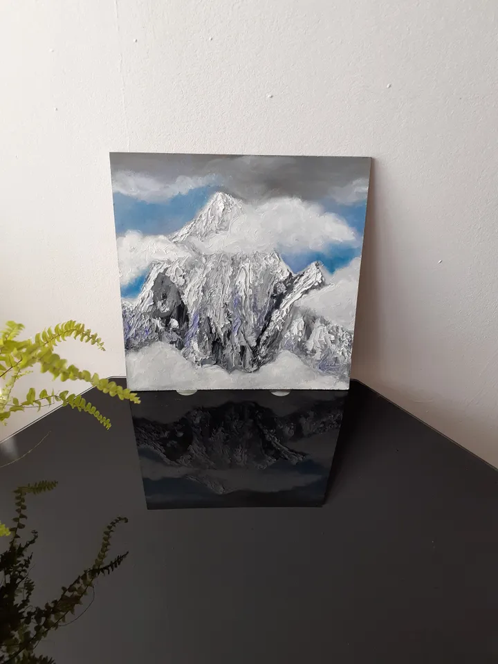 Oil Painting Himalaya Mountain Ama Dablam Mountain Landscape Nature Travel Tourism Cardboard 12 x12 inches 30x30 cm Wall Decor 3D Image