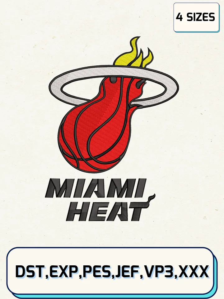 Miami Heat Logos Embroidery Design Files,NBA Logos Embroidery Designs,Machine Embroidery Files,4 Sizes