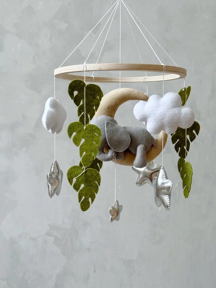 Elephant mobile baby neutral, Safari crib mobile baby, Jungle baby mobile elephant