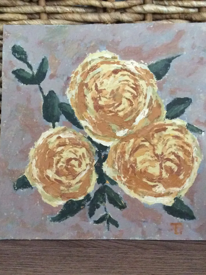 "Yellow Roses" oil small impasto painting flower stilllife original wall art picture artwork floral