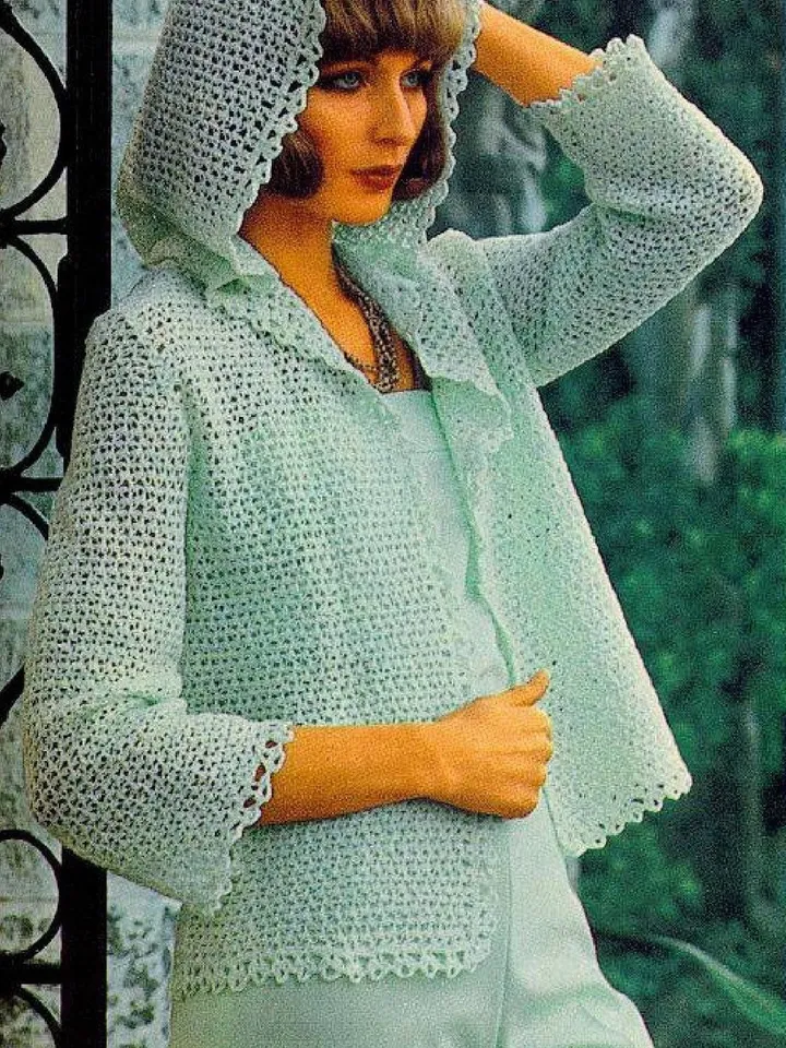 Vintage Crochet Pattern Hooded Jacket Digital Download PDF