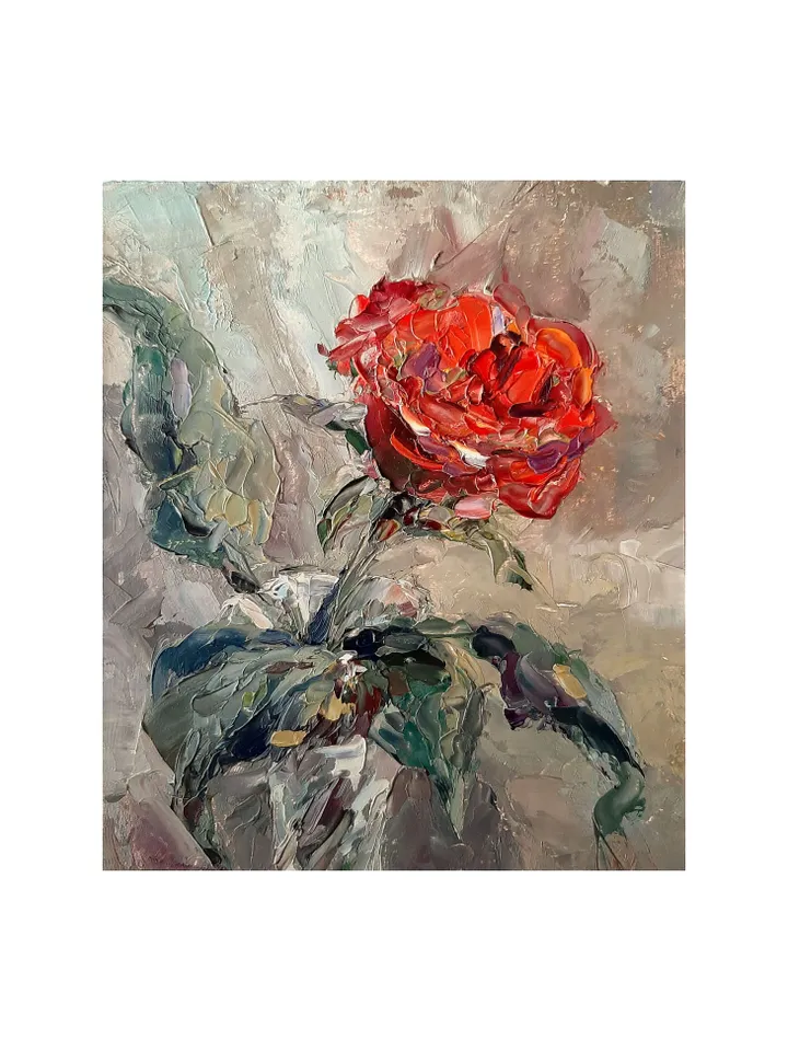 Red Rose Painting 6x5" Flower Art ORIGINAL PAINTING Signed by artist Marina Chuchko Oil Painting Impressionist